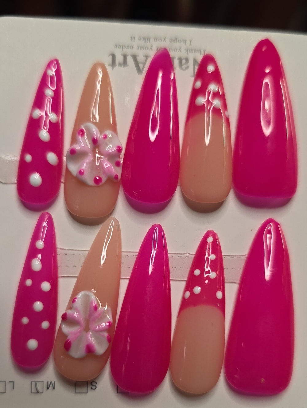 Bold Hot Pink & Nude Stiletto Press-On Nails -size Med